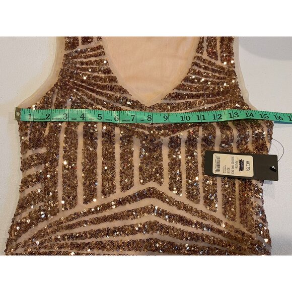 Akira Chicago Womens Sequins Mini Deep V-Neckline Dress Brown Size Medium - Picture 4 of 9